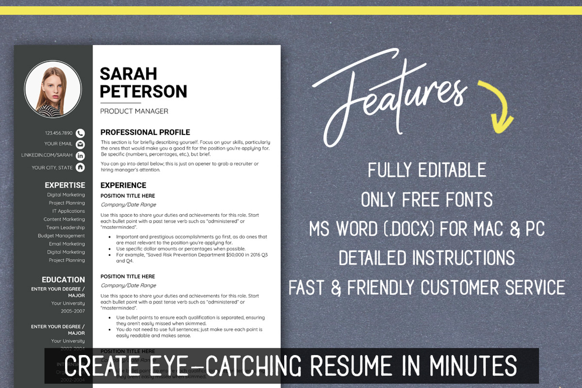 Modern RESUME TEMPLATE with Photo, a Resume Template by LevelUpResume (Photo 2 of 5)