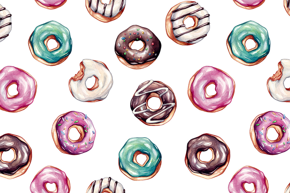 Donuts. Watercolor illustrations., a Food Illustration by Olga Olmix (Photo 4 of 7)