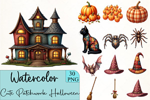 Cute Patchwork Halloween Clipart, an Illustration by CrexoraLab