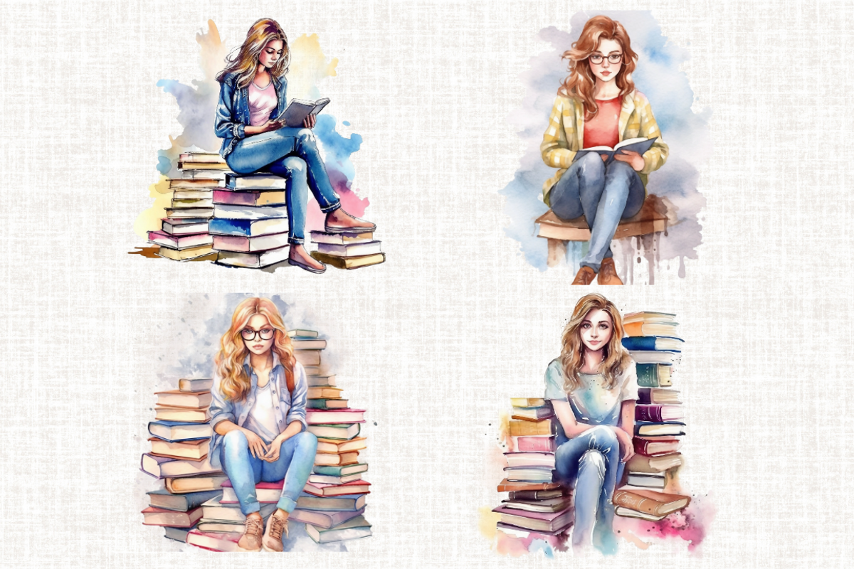 Watercolor Bookworm Clipart, a Person Illustration by Mash Mash Stickers (Photo 3 of 9)