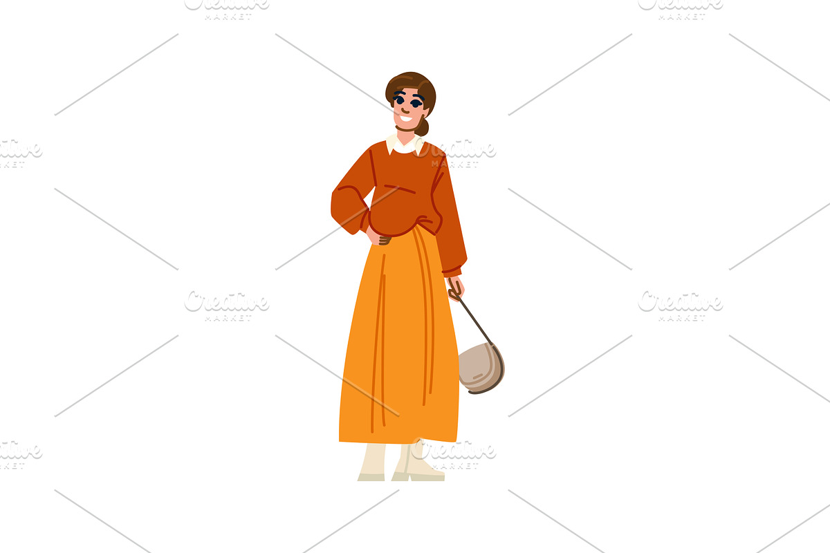 Smiling woman posing wearing orange, an Object Illustration by pikepicture