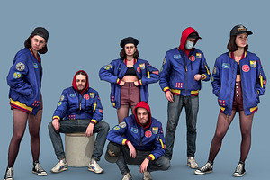 Guy And Girl In Blue Bomber Jacket M