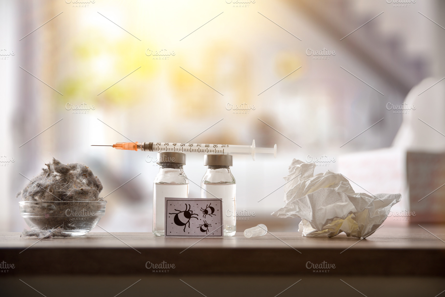 Dust mite allergy and vaccination concept with home room backgro, a Health & Medical Photo by Davizro's Market