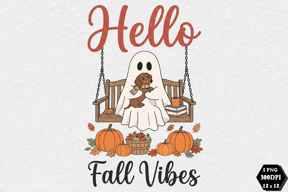 Hello Fall Vibes Ghost PNG, an Object Illustration by DreamCafeArt (Photo 1 of 7)