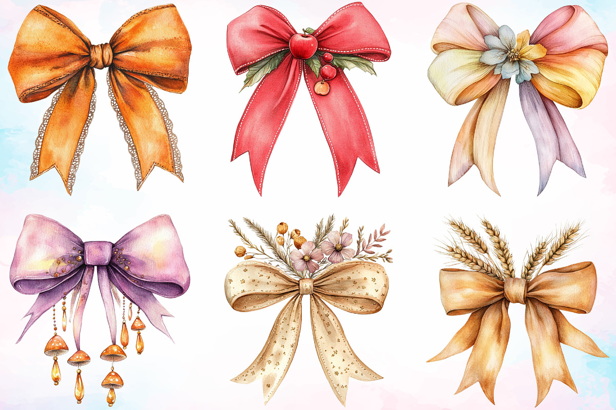 Watercolor Autumn Coquette Bows PNG, a Seasonal Illustration by Canvas Craft (Photo 3 of 4)