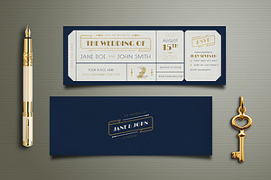 Art Deco Wedding Invitation Ticket