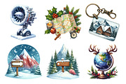Christmas Travel Watercolour Clipart, an Illustration by Daily.Designs (Thumbnail 4 of 5)
