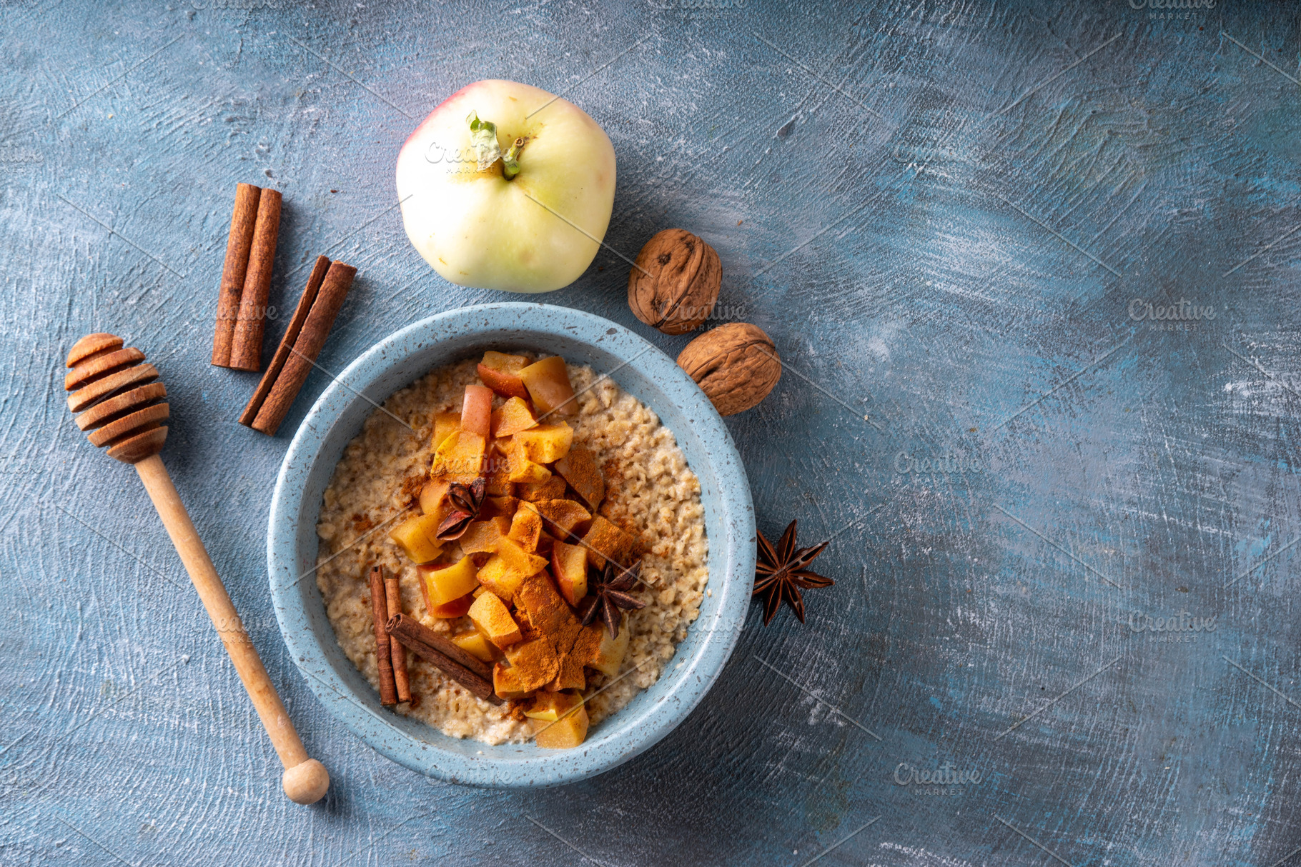 Autumn tasty breakfast Oatmeal Porridge with Apple and Cinnamon, a Food & Drink Photo by Rimma