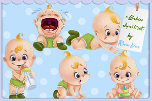 Watercolor Babies Clipart Set