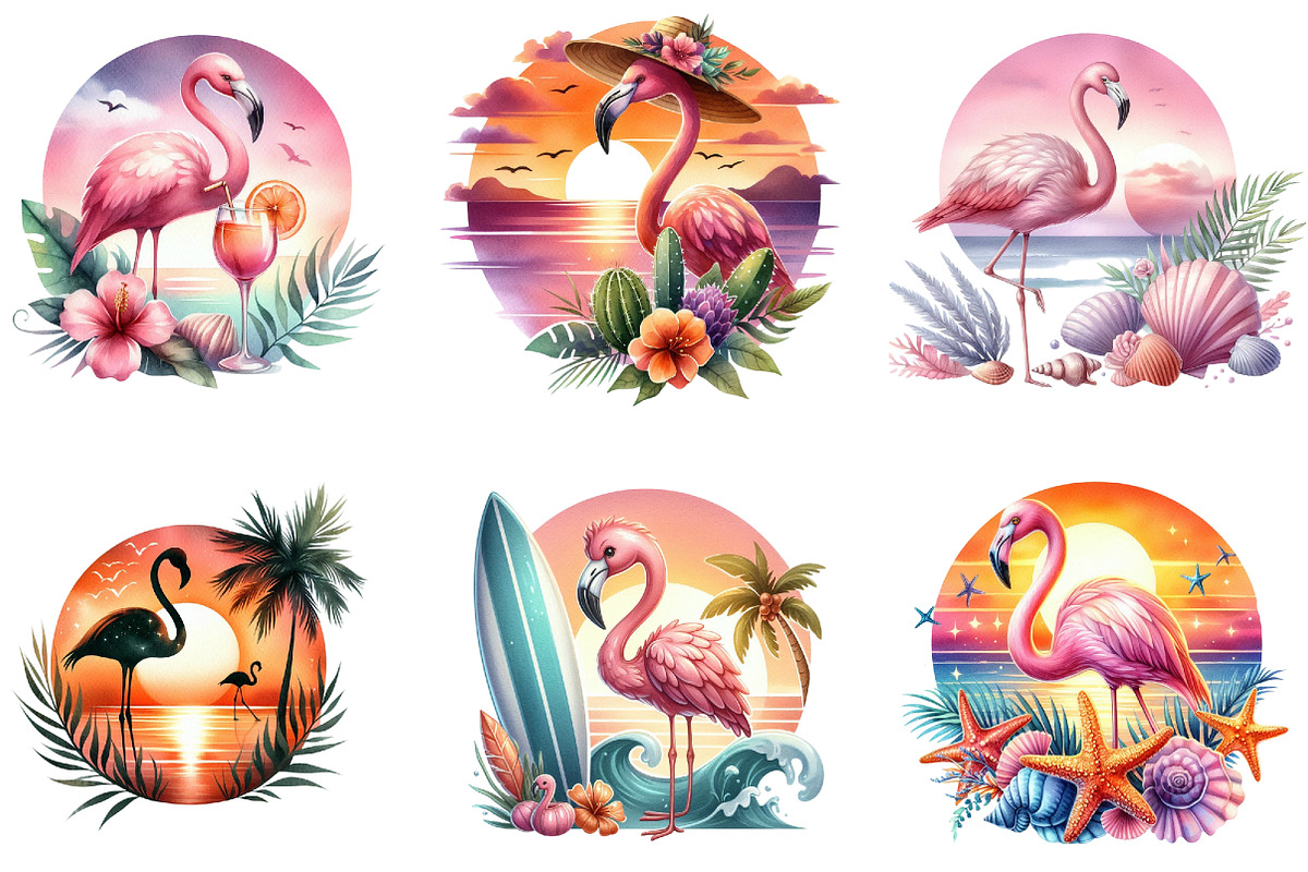 Flamingo Beach Sunset Clipar, an Illustration by DreamArtGraphic (Photo 2 of 4)
