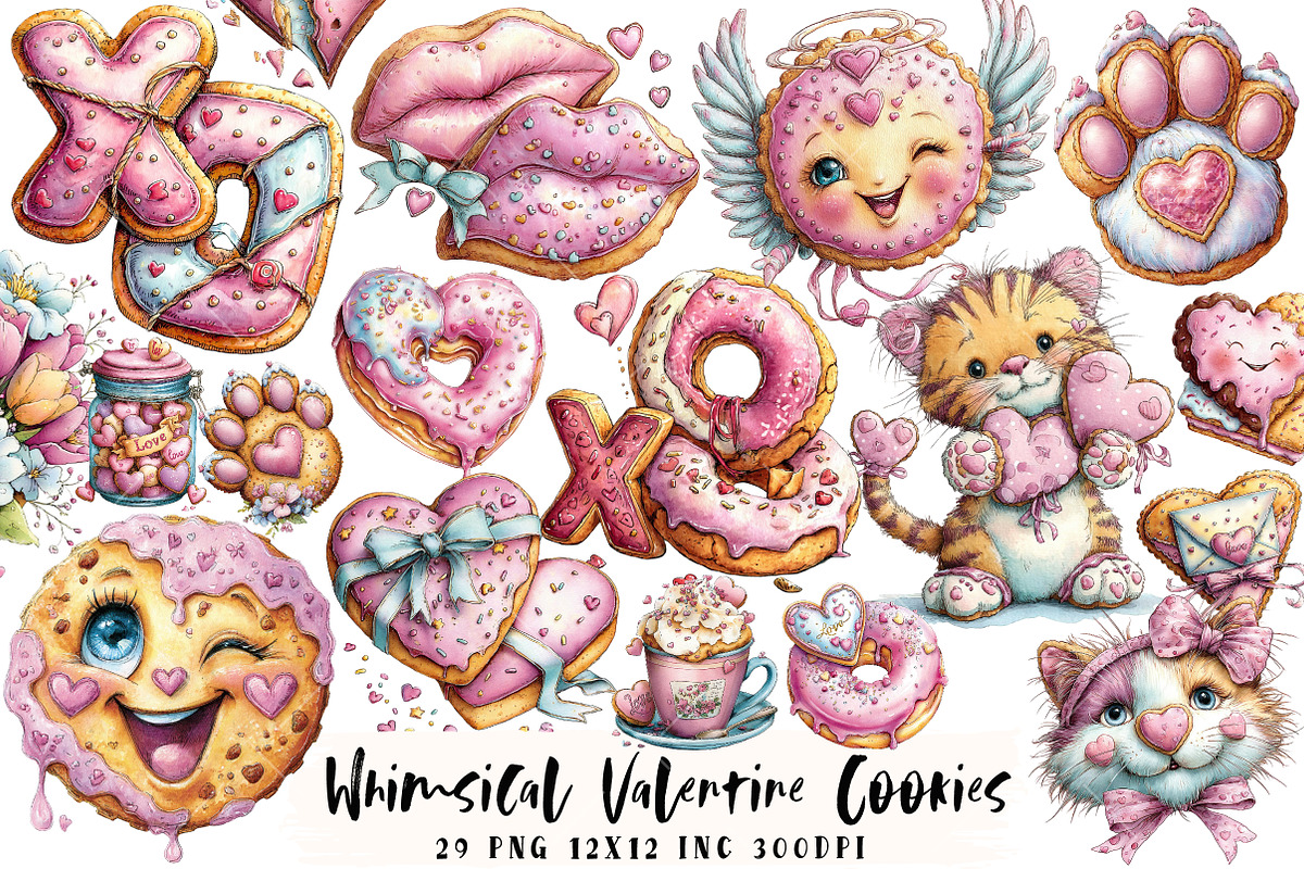 Whimsical Valentine Cookies Clipart, an Illustration by OK Design (Photo 1 of 6)
