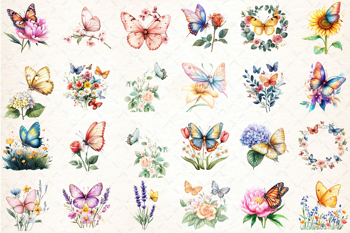 Butterfly Flowers Sublimation Clipar, an Illustration by DreamCafeArt (Photo 2 of 6)