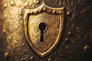 Security shield with a keyhole design highlighting protection and safety featur, a Business Photo by AlyaAnd