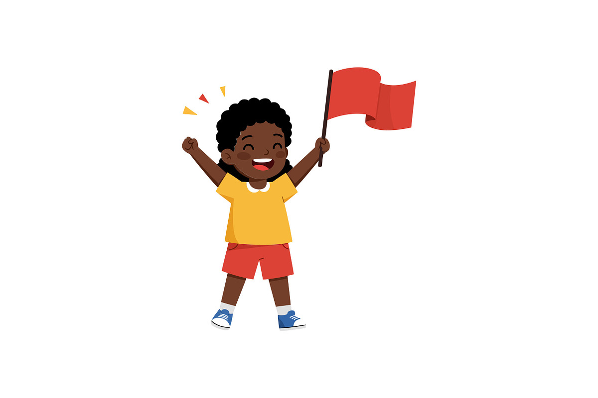 Cheerful boy celebrating with raised, an Illustration by designvectx