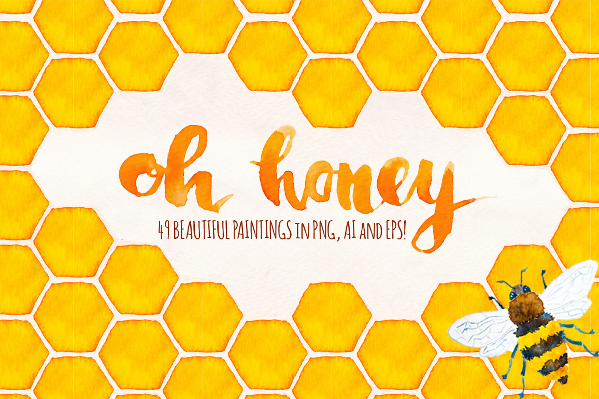 Honey Bee Watercolor Bundle, an Animal Illustration by Violet LeBeaux (Photo 1 of 3)