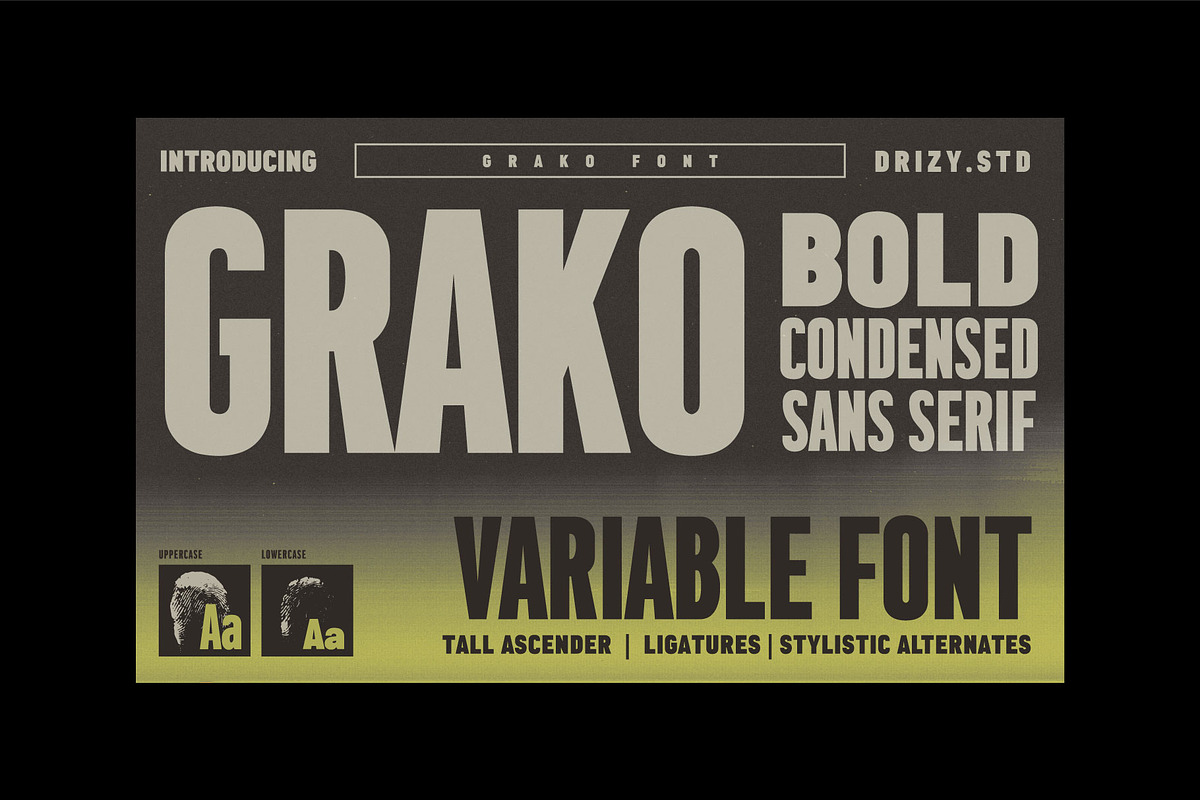 Grako - Bold Condensed Variable Font, a Sans Serif Font by Drizy (Photo 1 of 9)