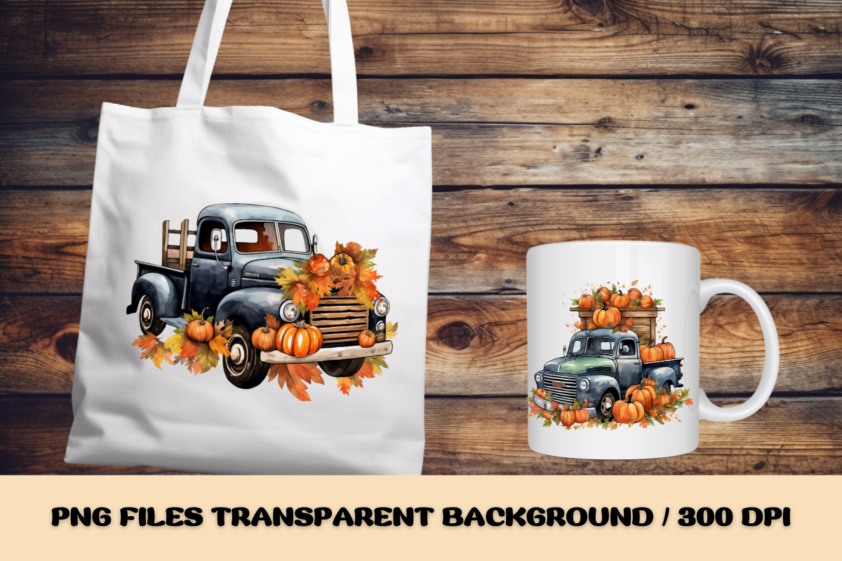 Watercolor Vintage Truck Pumpkins, an Illustration by SindyPrintDesign (Photo 4 of 4)