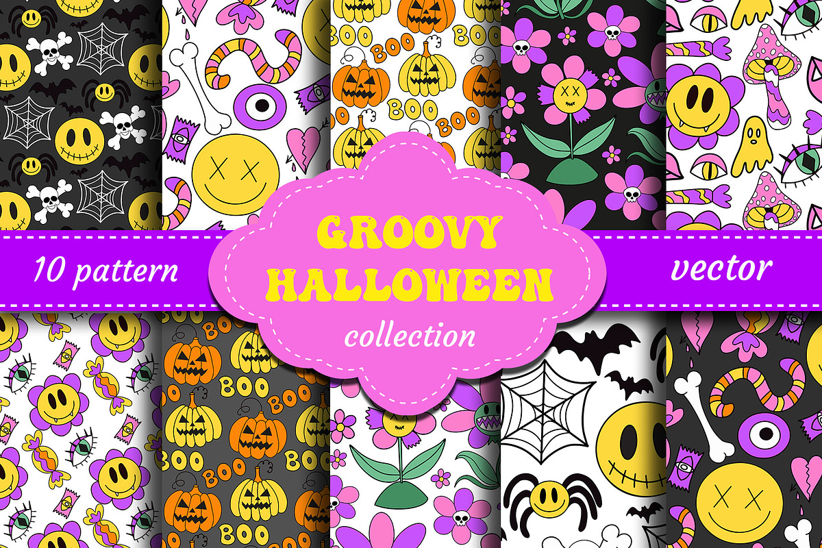 Groovy halloween Retro 70s style, a Decorative Illustration by Lucia Fox (Photo 4 of 8)