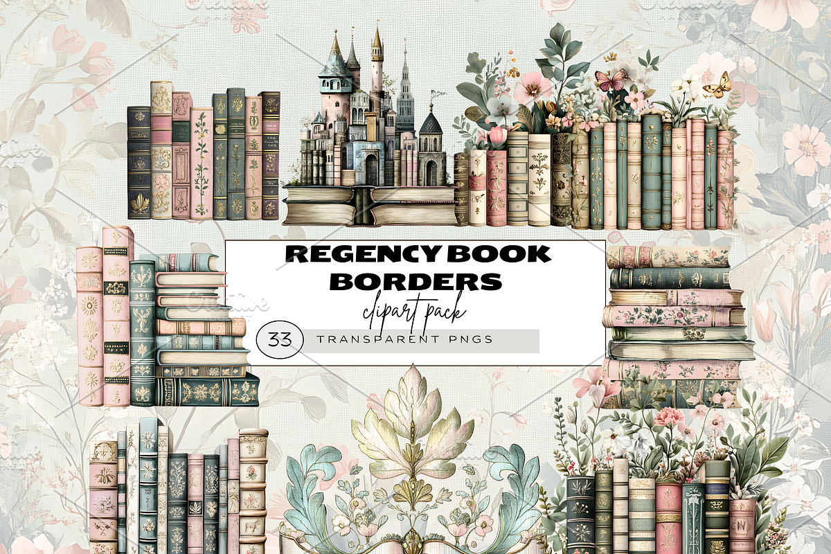 REGENCY BOOK BORDERS CLIPART, a Decorative Illustration by Daring Digies (Photo 1 of 9)