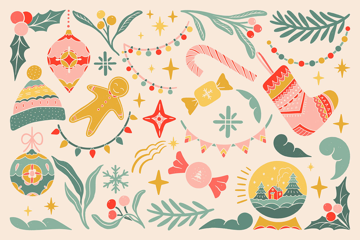 Christmas Retro collection., a Decorative Illustration by ElenKoss (Photo 3 of 15)