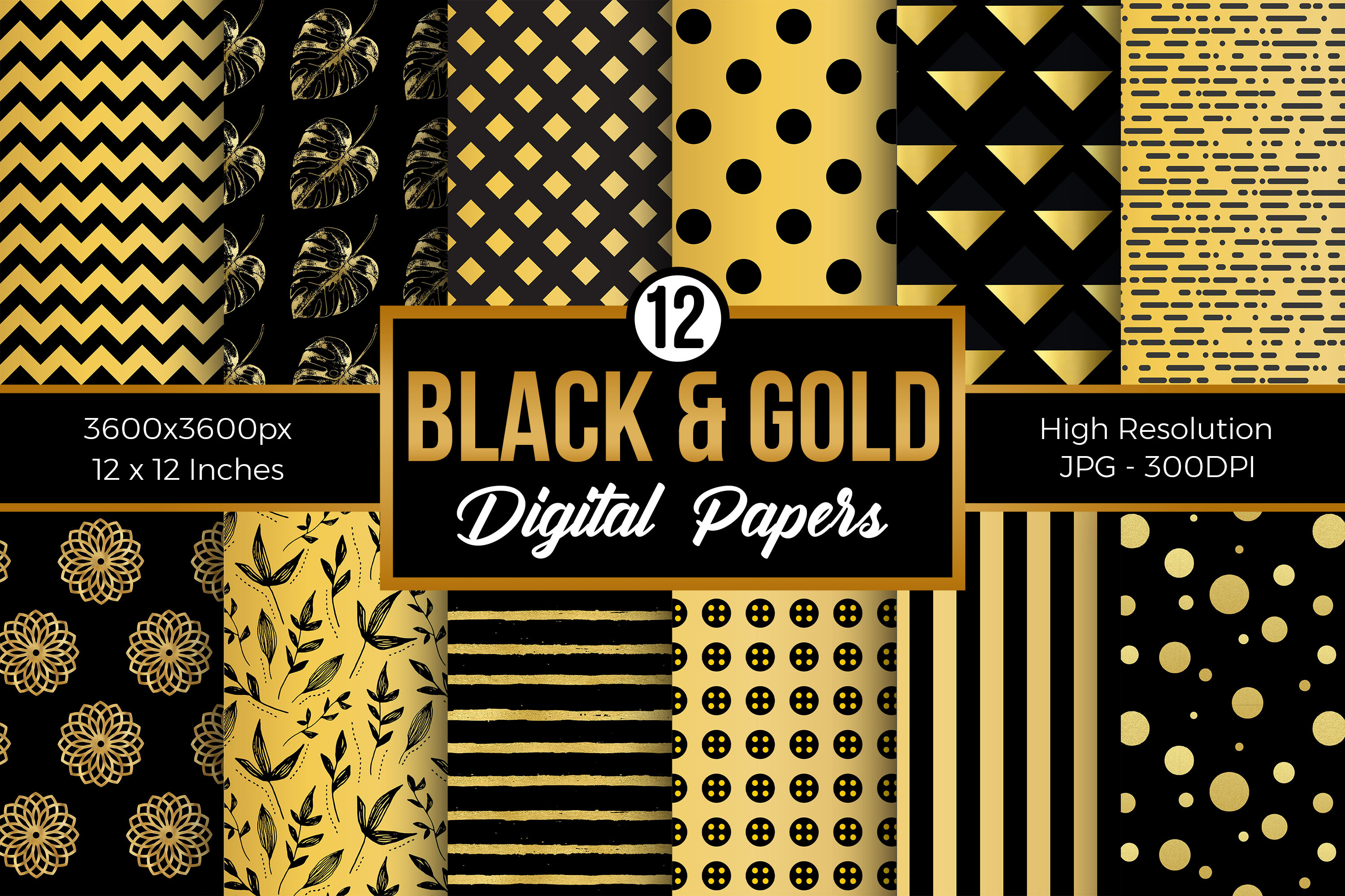 Gold & Black Digital Papers, a Pattern Graphic by Creative Store