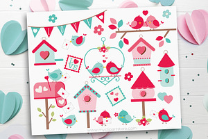 Valentine Love Birds Clipart, SVG