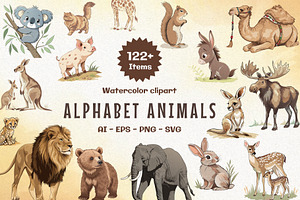 Cute Watercolor Animals, an Animal Illustration by Helospace