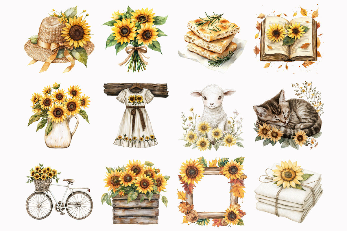 Watercolor Tuscan Sunflower Clipart, a Seasonal Illustration by Design Market (Photo 3 of 5)