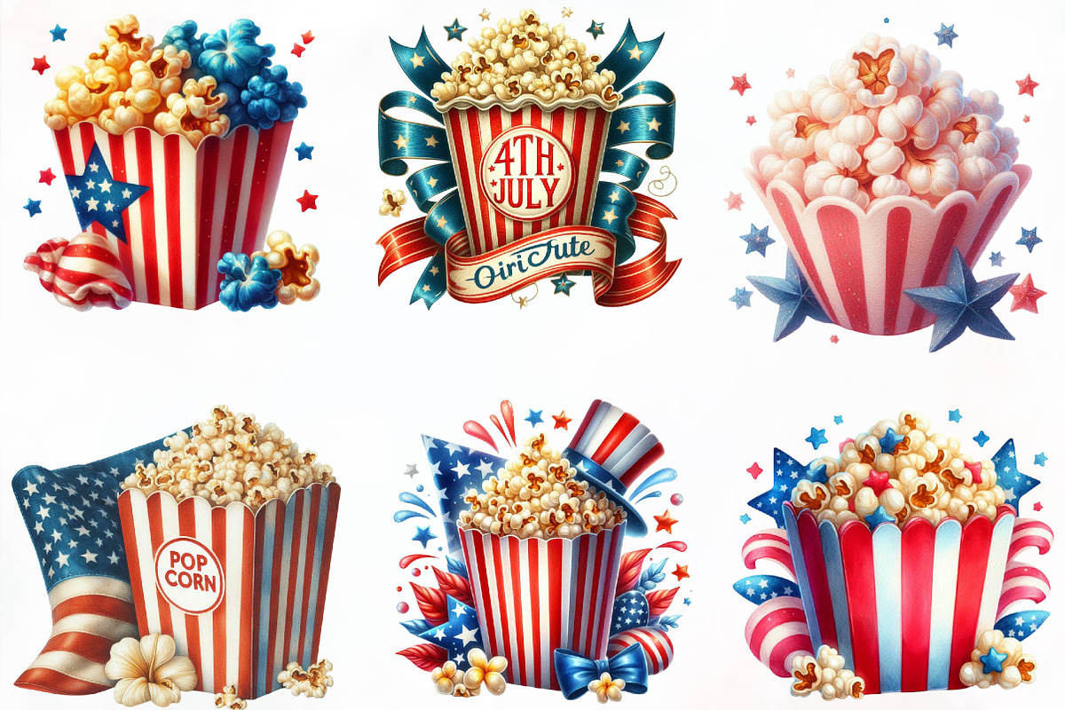 Watercolor 4th of July Popcorn Clip, an Illustration by Designking (Photo 3 of 3)