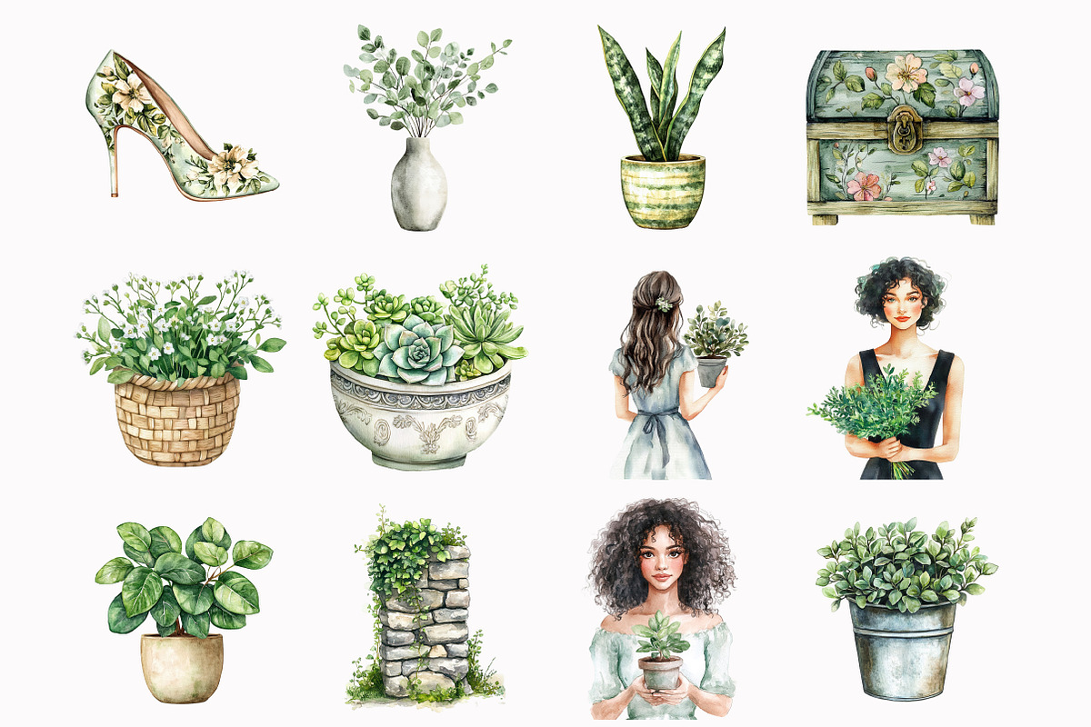 Watercolor Plant Lover Clipart, an Illustration by Design Market (Photo 3 of 4)