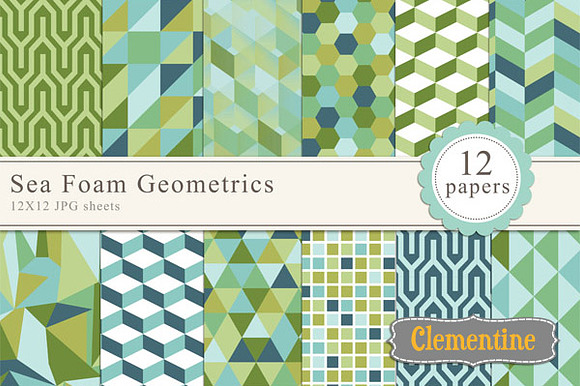 Sea Foam Geometric Papers preview 3