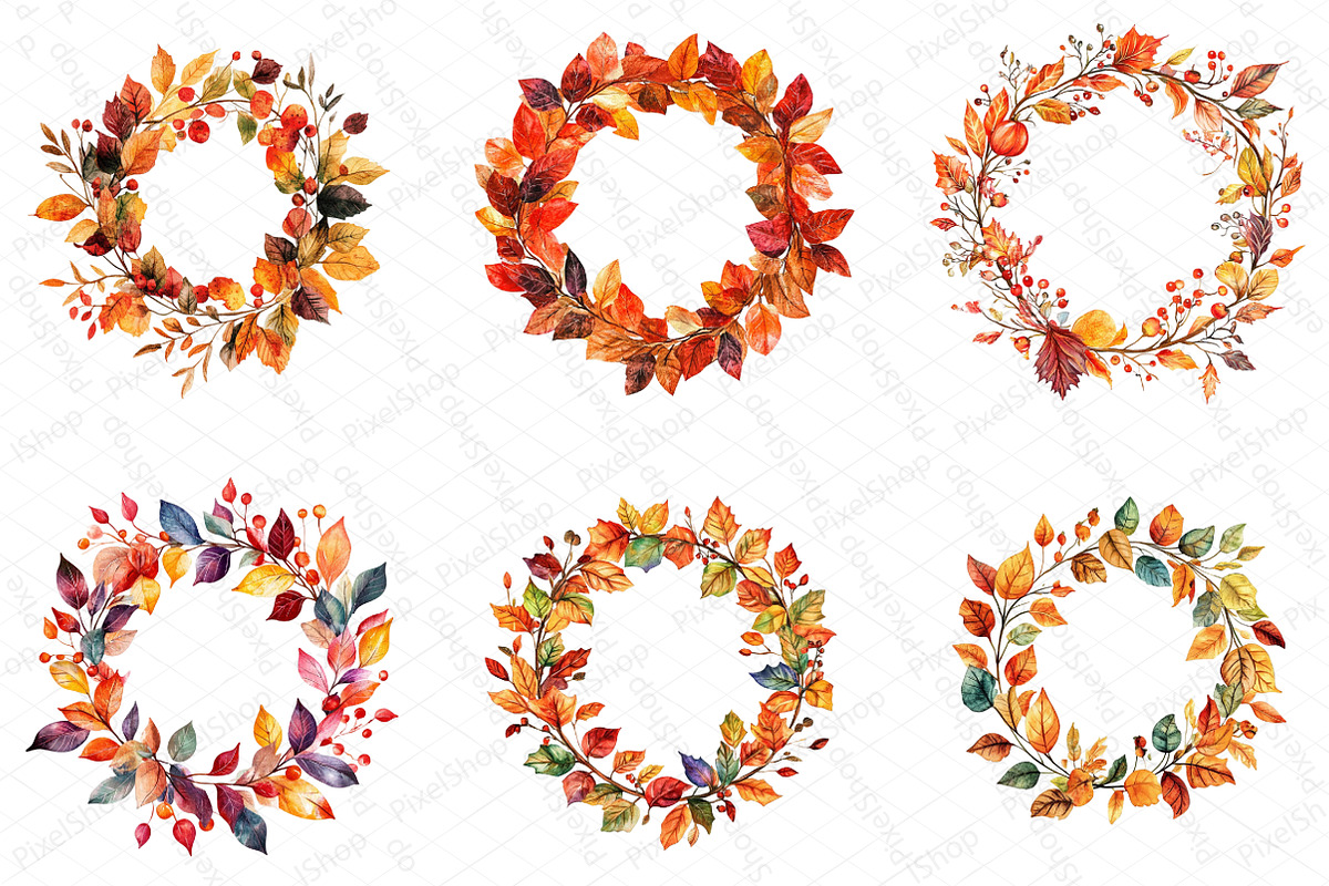 Watercolor Autumn Wreath Clipart, an Illustration by DreamPrint404 (Photo 5 of 5)