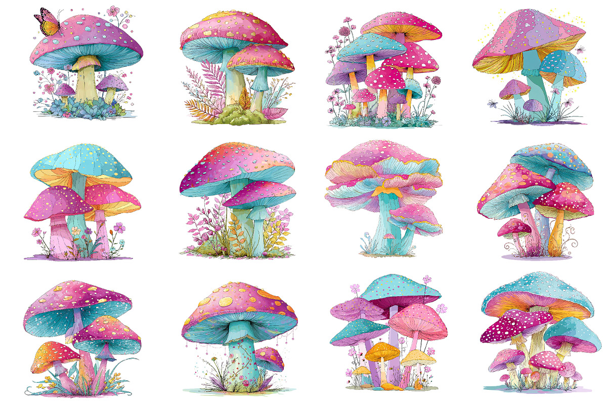 Whimsical Spring Mushroom Clipart, an Illustration by Dream Creation (Photo 5 of 7)