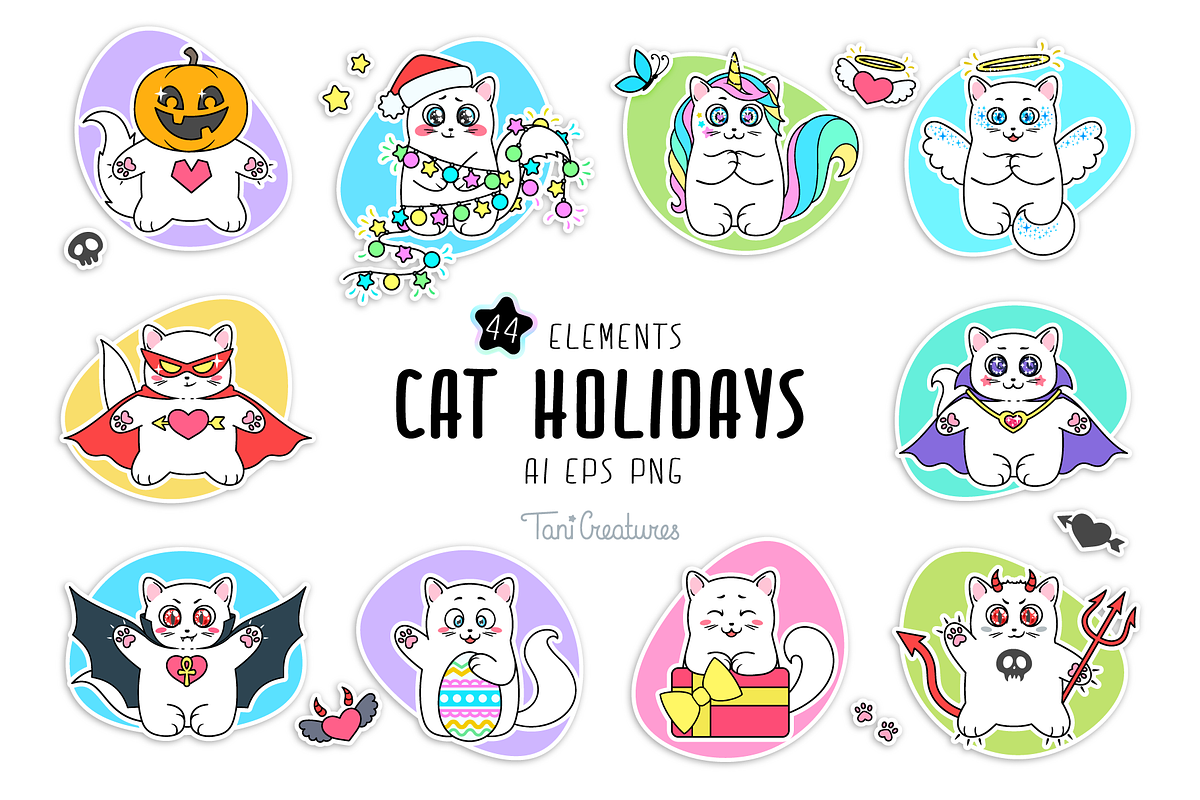 Cat Holidays Clipart Collection, an Illustration by TaniCreatures (Photo 1 of 10)