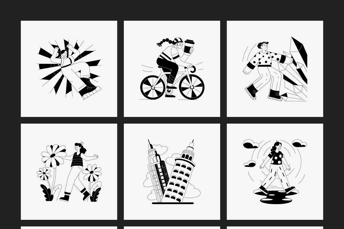 250 Monochrome Illustration Set, a Person Illustration by Vectors Market (Photo 15 of 18)