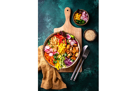 Vegan healthy poke bowl with tofu