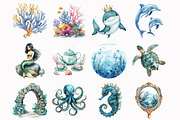 Watercolor Mermaid World Clipart, an Illustration by Design Market (Thumbnail 3 of 3)