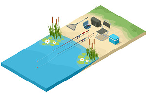 Isometric fishing by the lake, an Illustration by Golden Sikorka