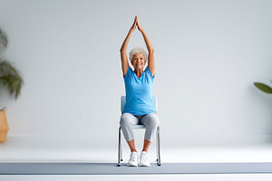 Smiling senior woman practicing yoga, a Sports & Recreation Photo by MistyDay