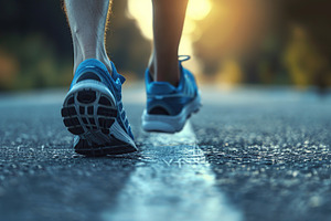 Male feet running in sport shoes on park path, a Sports & Recreation Photo by AlyaAnd
