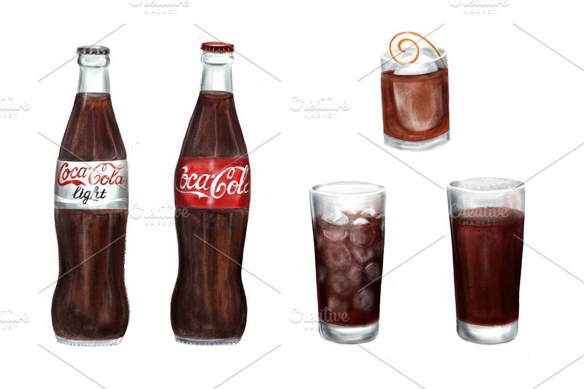 Hand-drawn watercolor coca-cola set, a Food Illustration by MumAndMe (Photo 2 of 2)