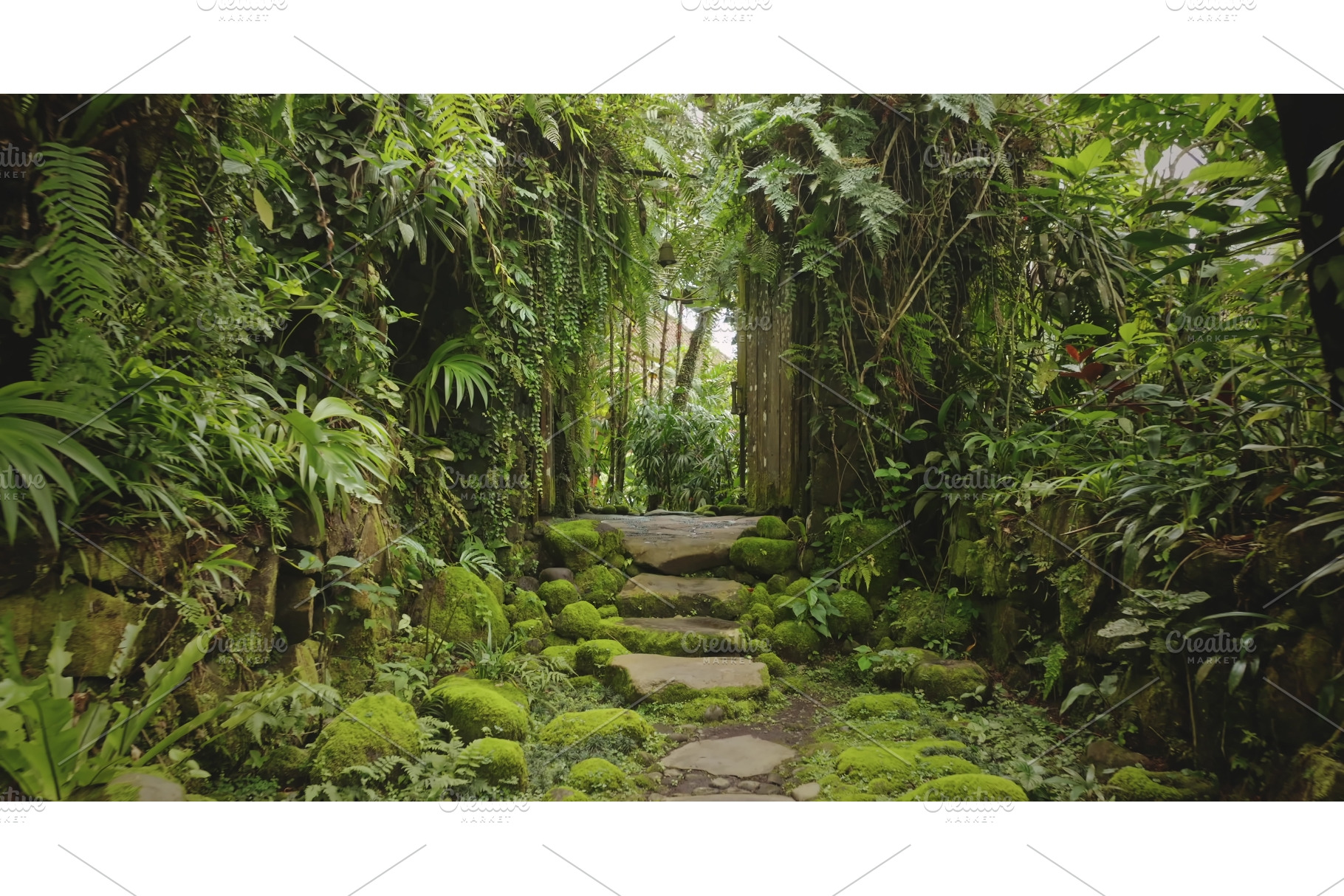 Mossy stone path leading through, a Nature Photo by Goinyk