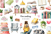 Watercolor book lover clipart, an Education Illustration by Art and Funny (Thumbnail 1 of 12)
