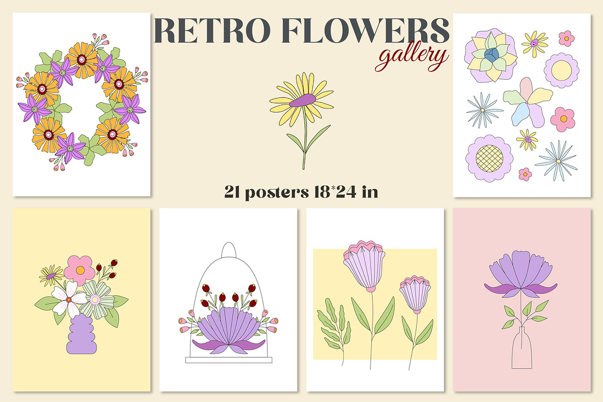 Retro flowers. Groovy summer clipart, an Object Graphic by Sofico (Photo 12 of 23)