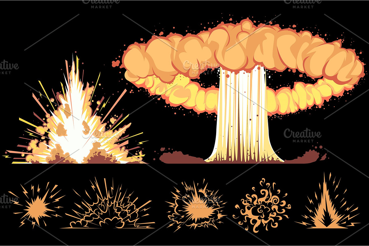 explosions on a black background, an Illustration by tumbalipum