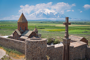 Ancient Khor Virap monastery against snow capped Mount Ararat in, a Photo by Pictures for you!!!!!!!!!