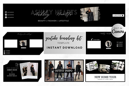 Black Canva YouTube Branding Kit, a Social Media Template by Studio Eburnean