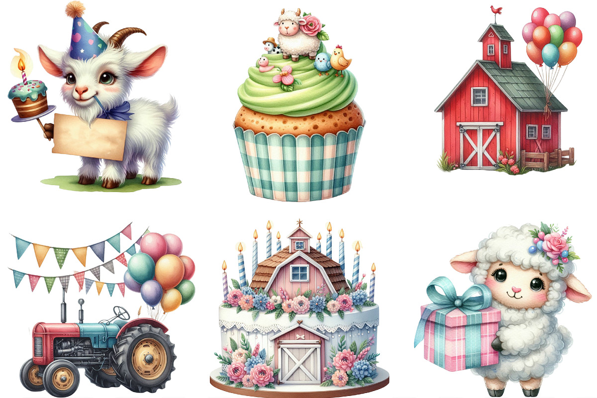 Barnyard Birthday Clipart Bundle, an Illustration by Designking (Photo 2 of 4)