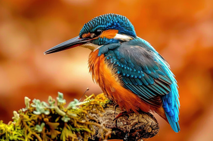 Elegant Kingfisher Resting on Mossy Branch - Essence of Wild Bea, an Animal Photo by José Manuel Gelpi