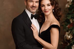 Elegant couple embracing, enjoying celebration event in formal w, a Photo by Studio ANNA